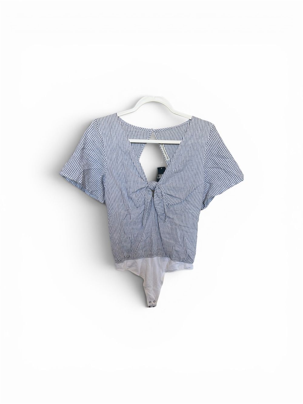 New Abercrombie & Fitch Blue and White Striped Tie-Front Bodysuit